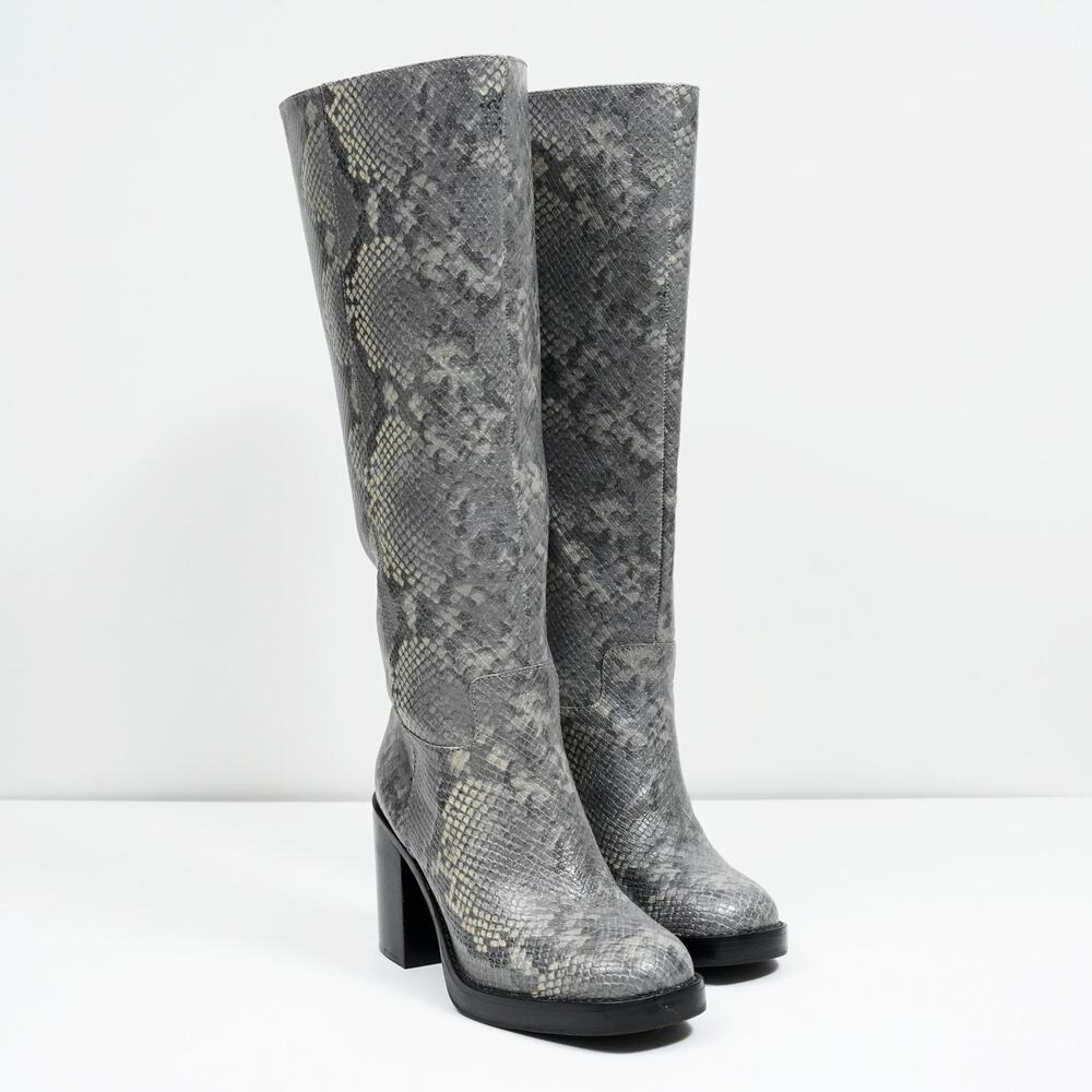 Vince Camuto Gibi Knee High Boots Snakeskin Leather Platform Block Heel Womens 9